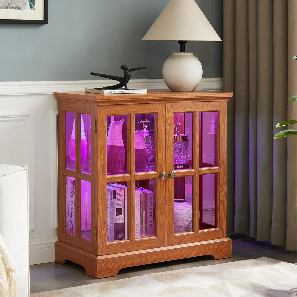 KEIKI Lighted Curio Display Cabinet with Adjustable Glass Shelves, Retro Stor...