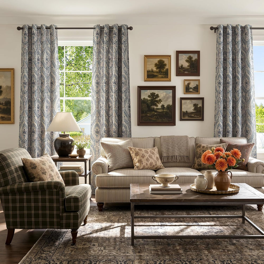 jinchan Curtains for Living Room Darkening 96 Inches Long, Medallion Drapes f...