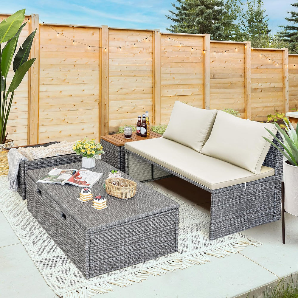 Devoko Outdoor Daybed Set Patio Day Bed,Rattan Lounge Bed