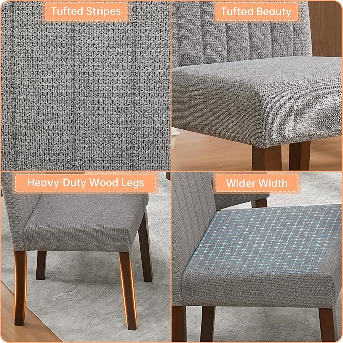 Upholstered Dining Chairs Set of 4, Button Tufted Parsons Chairs with Wood Le...