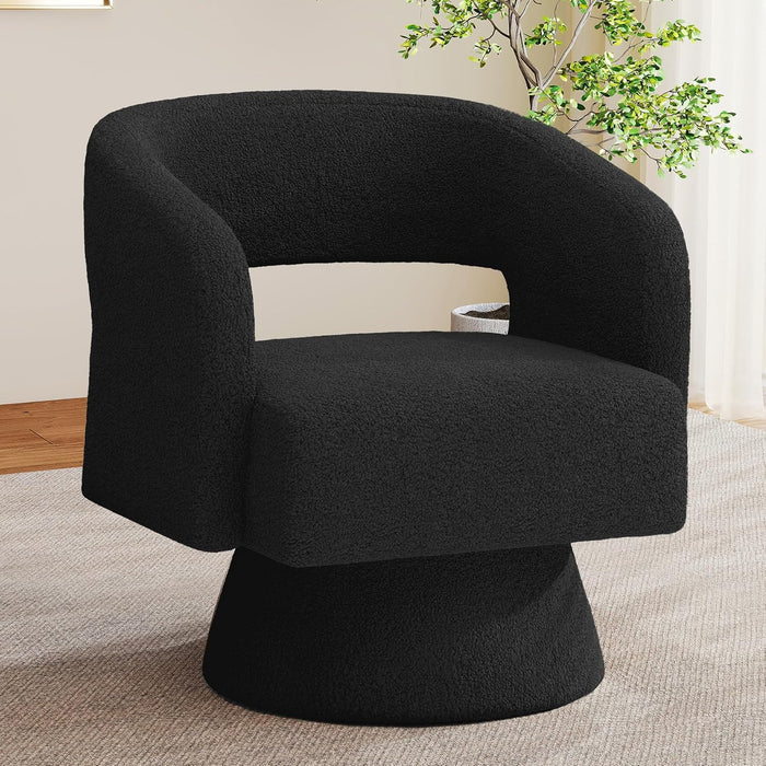 Nebuaegis Swivel Accent Chair, Modern Comfy Teddy Barrel Chairs, Oversized Upholstered Round Arm Chair for Living Room, Bedroom, Reading Room, Black, 1 PCS