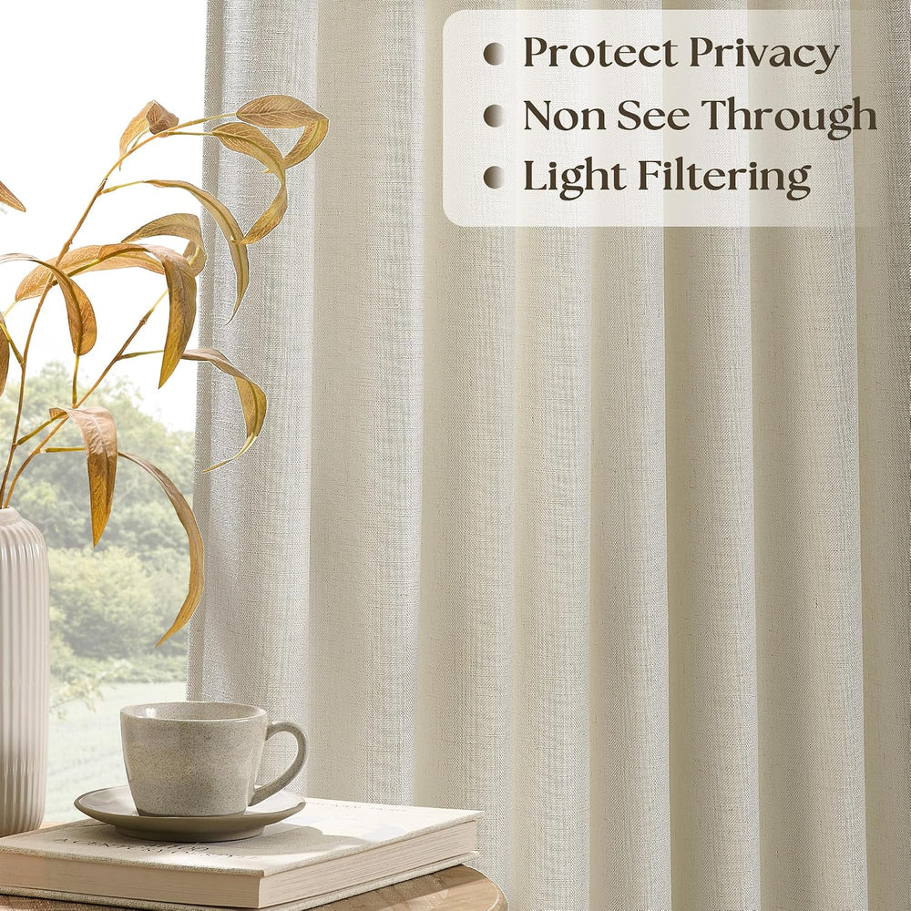 Oatmeal 90 Inch Pinch Pleated Linen Curtains for Living Room