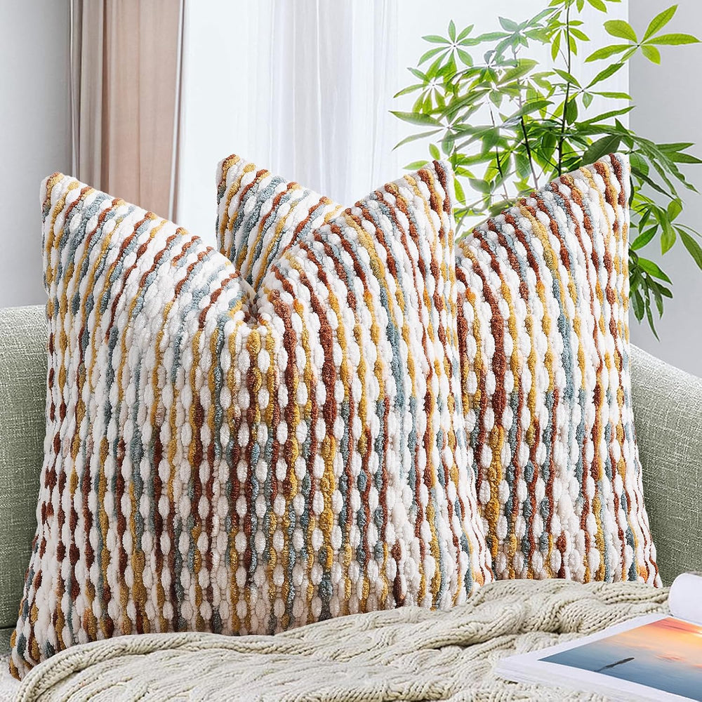 Set of 2 Boho Chenille Pillow Cover,18 x 18-Inch Brown