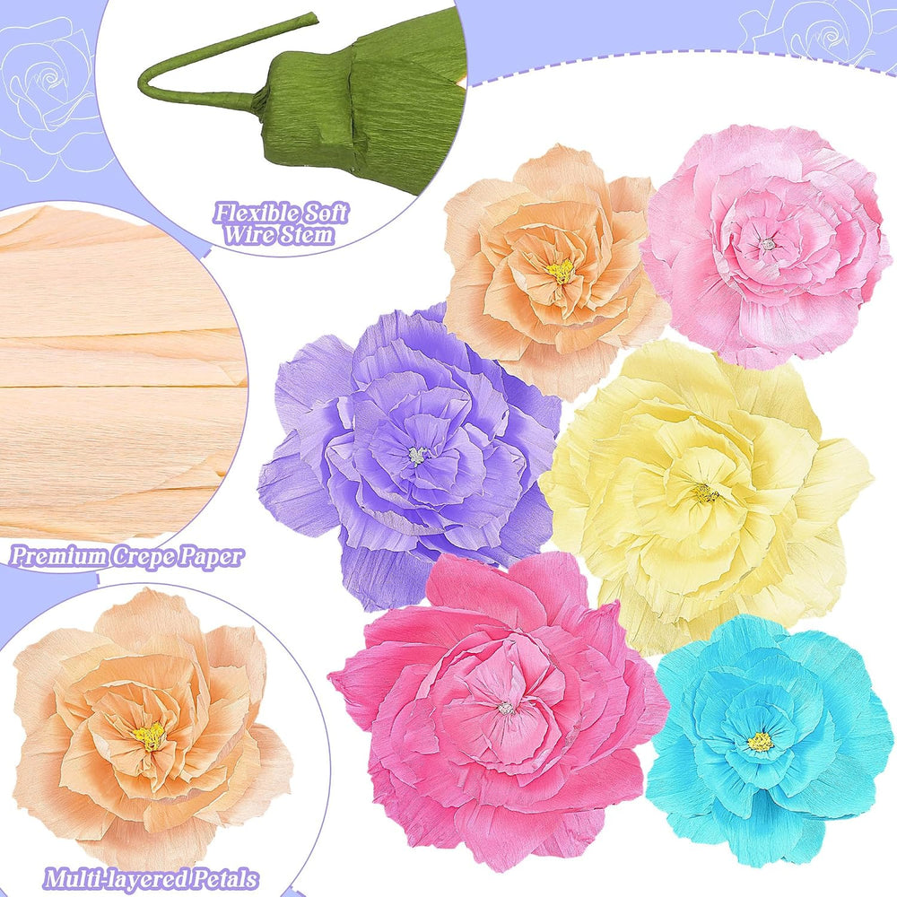 Aneco 6 Pieces Large Paper Artificial Flowers 3D Crepe Tissue Flower Wall Dec...