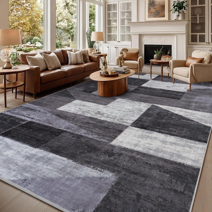 Modern Geometric Patchwork Rugs for Living Room, Grey Soft 6x9 Area Rugs