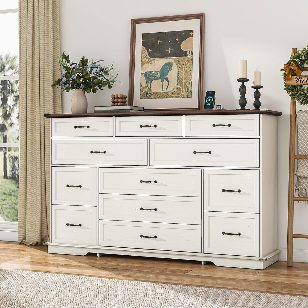 jiteentarou Tall Farmhouse 12 Drawer Dresser for Bedroom,63” Wood Dresser &am...