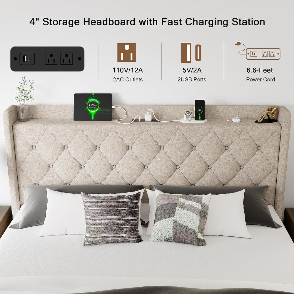 Einhomn Full Lift Up Storage Bed Frame with Charging Station, Upholstered Bed...