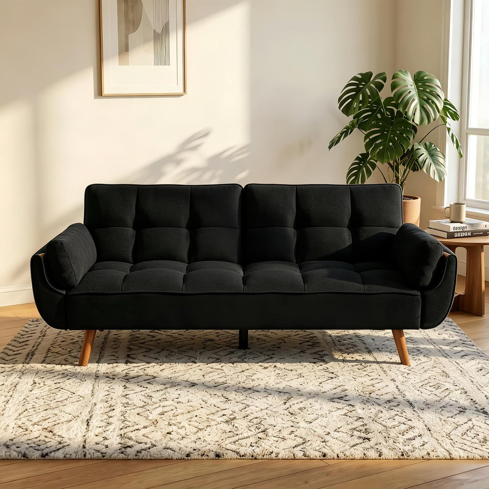 NicBex 75.2" Convertible Futon Couch Bed with Adjustable Backrest, Black