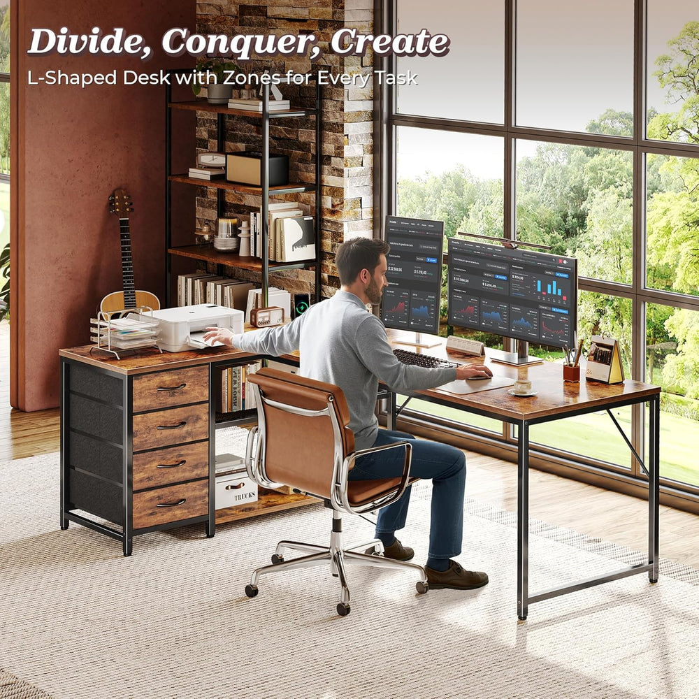 PRAISUN 61" L Shaped Desk with Power Outlets and USB-C Port, Reversible ...