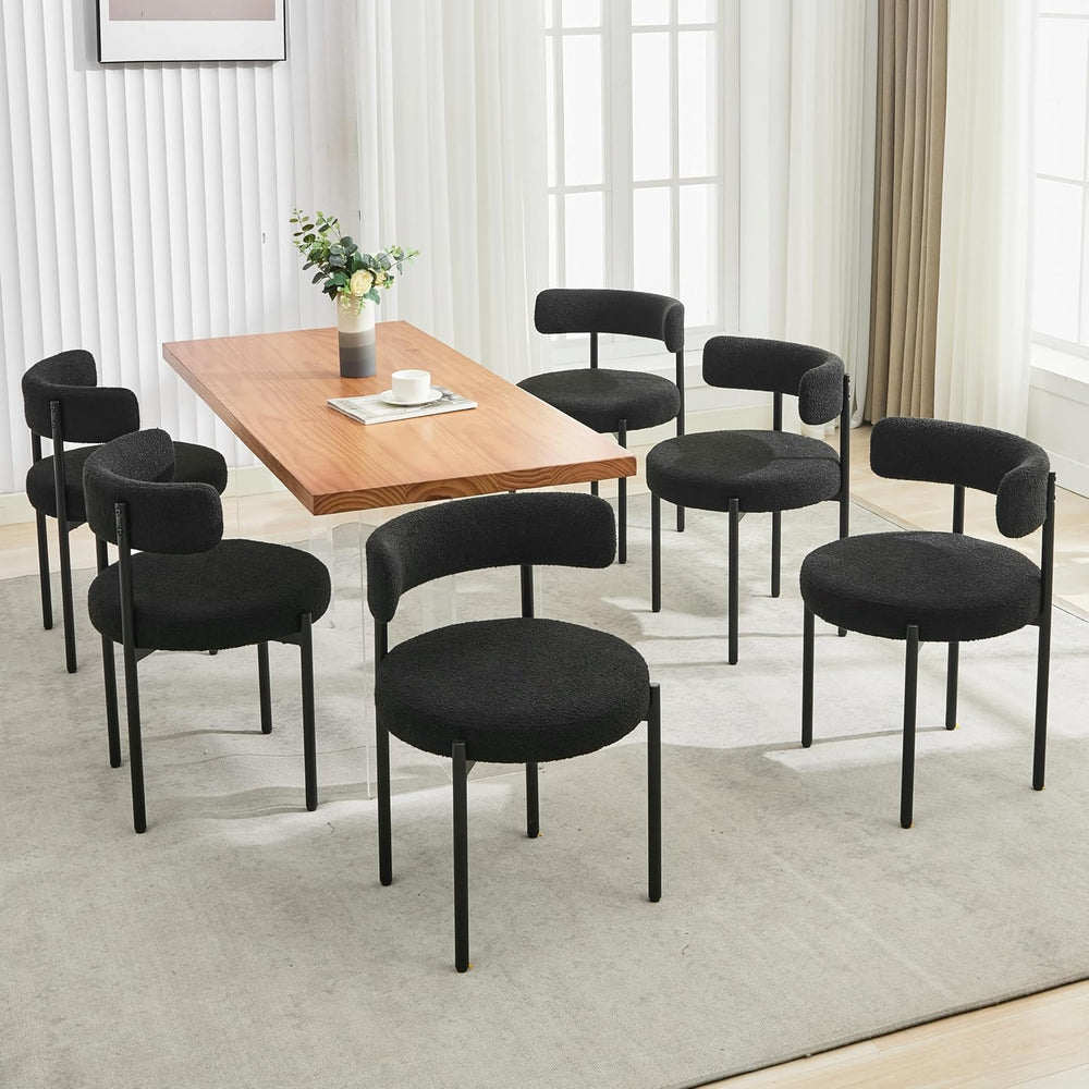 Boucle Dining Chairs Set of 6, Mid Century Modern Dining Room Chairs with Bar...