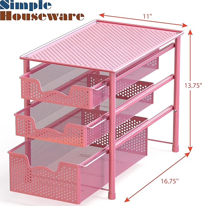 Simple Houseware Stackable 3 Tier Sliding Basket Organizer Drawer