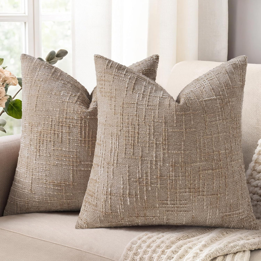 decorUhome Oatmeal Chenille Euro Sham Throw Pillow Covers 26x26 Set of 2