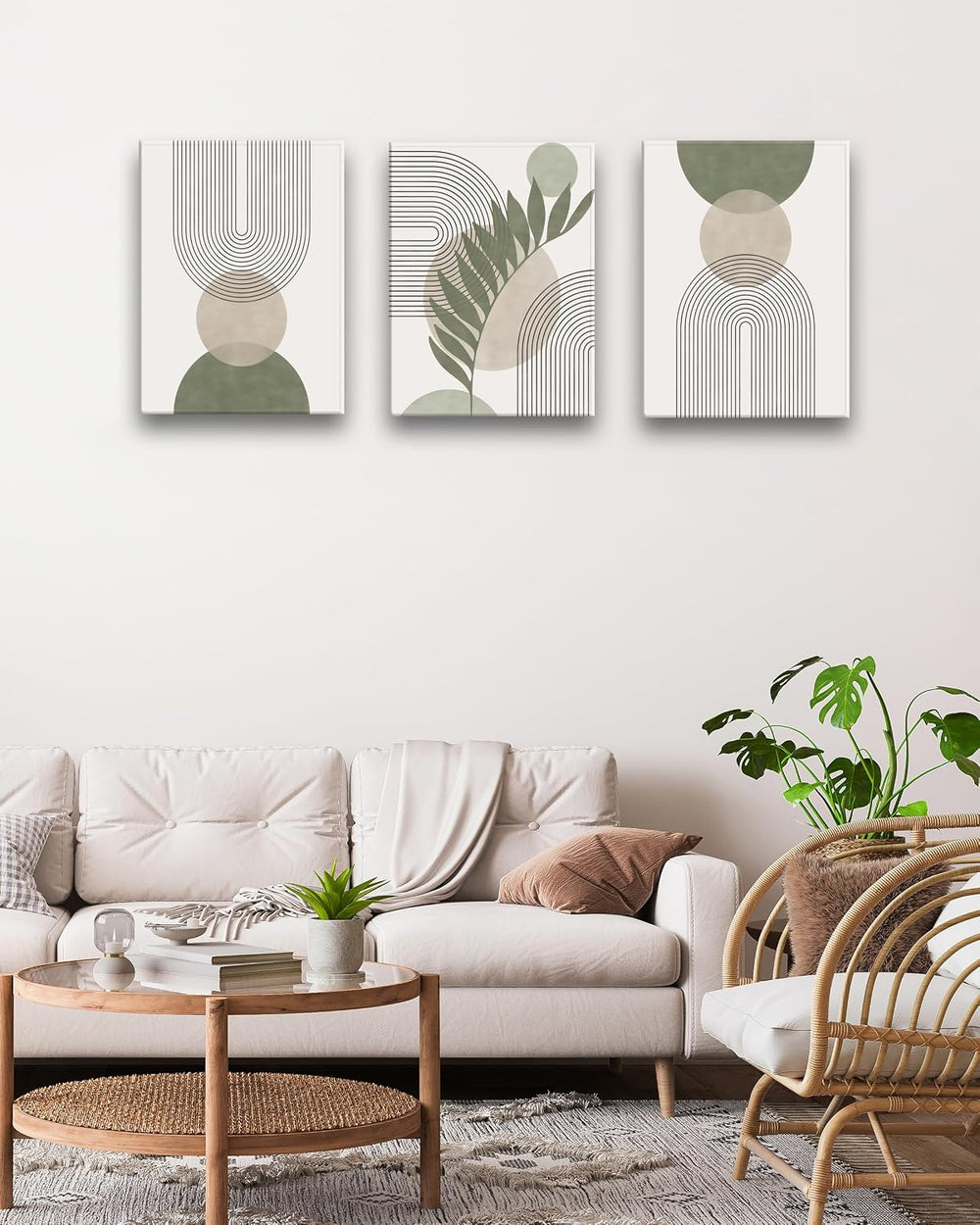 30x40CM Sage Green Boho Wall Art,Framed Canvas Bathroom Wall Art Pictures, Mi...