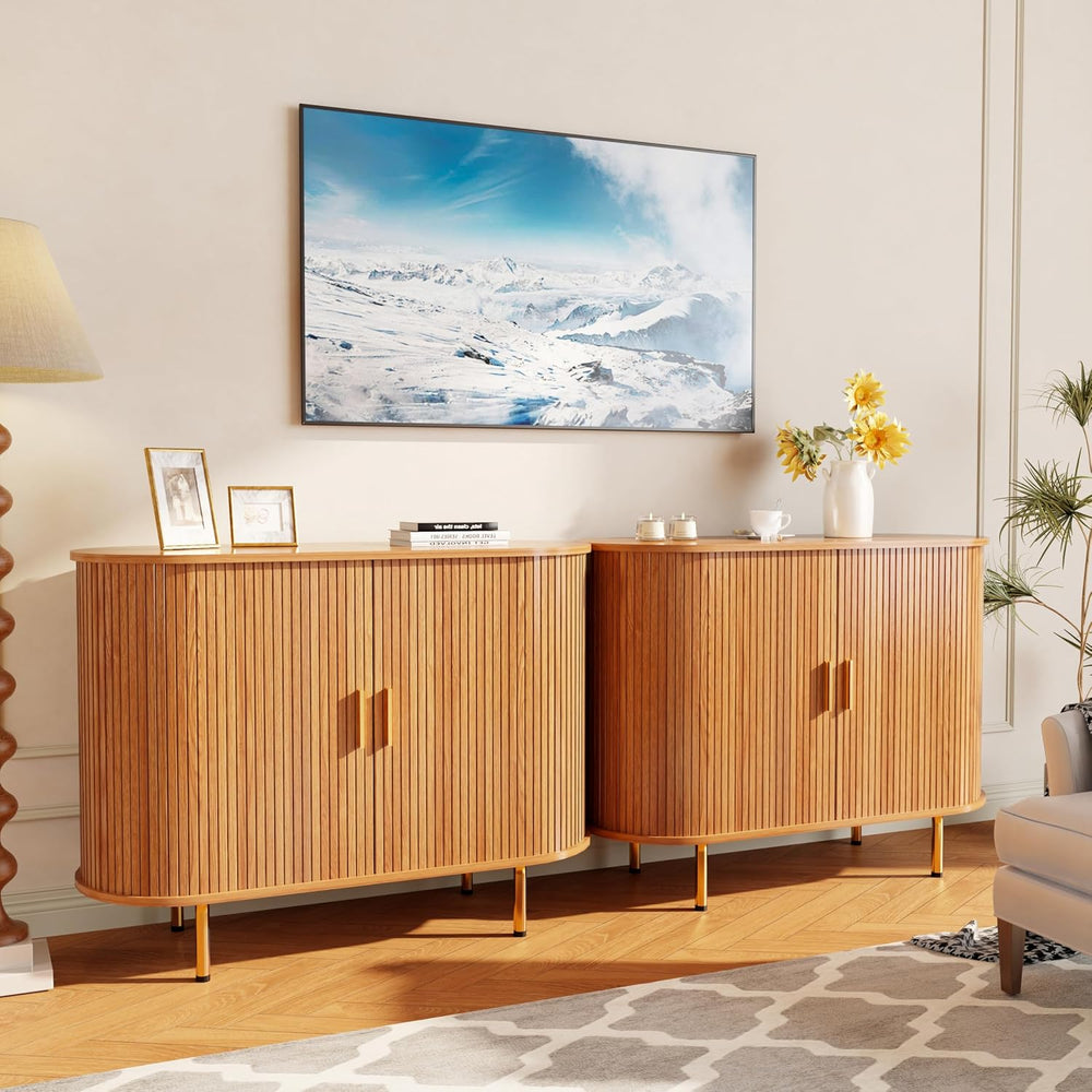 DHH Sideboard Buffet Cabinet with Storage,Mid Century Modern Fluted Accent Co...