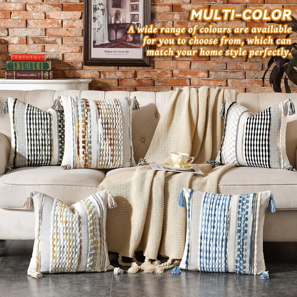 Set of 2 Chenille Striped Textured Boho Throw Pillow Covers Aesthetic with Ta...