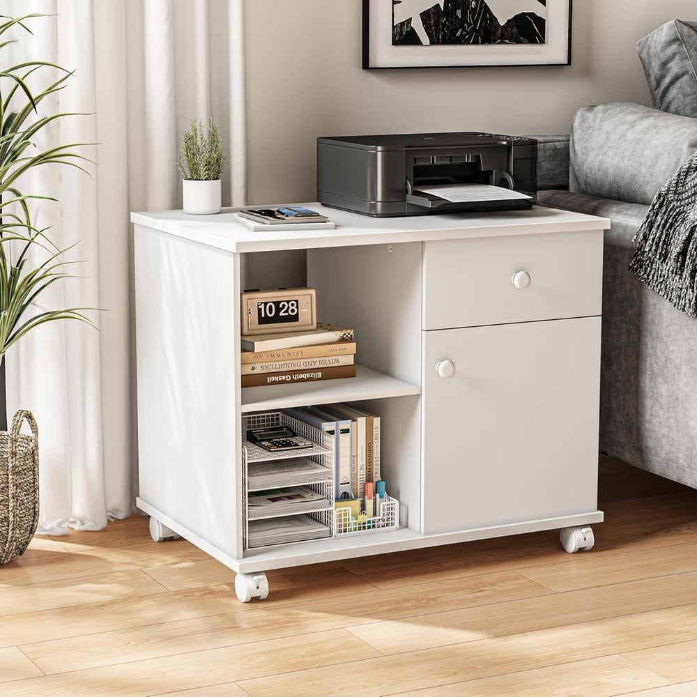 Quikraen Wooden Rolling File Cabinet with Open Shelves & Lockable Door, 2...