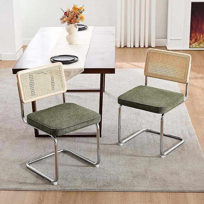 Zesthouse Natural Rattan Dining Chairs Set of 4, Mid Century Modern Dining Ch...