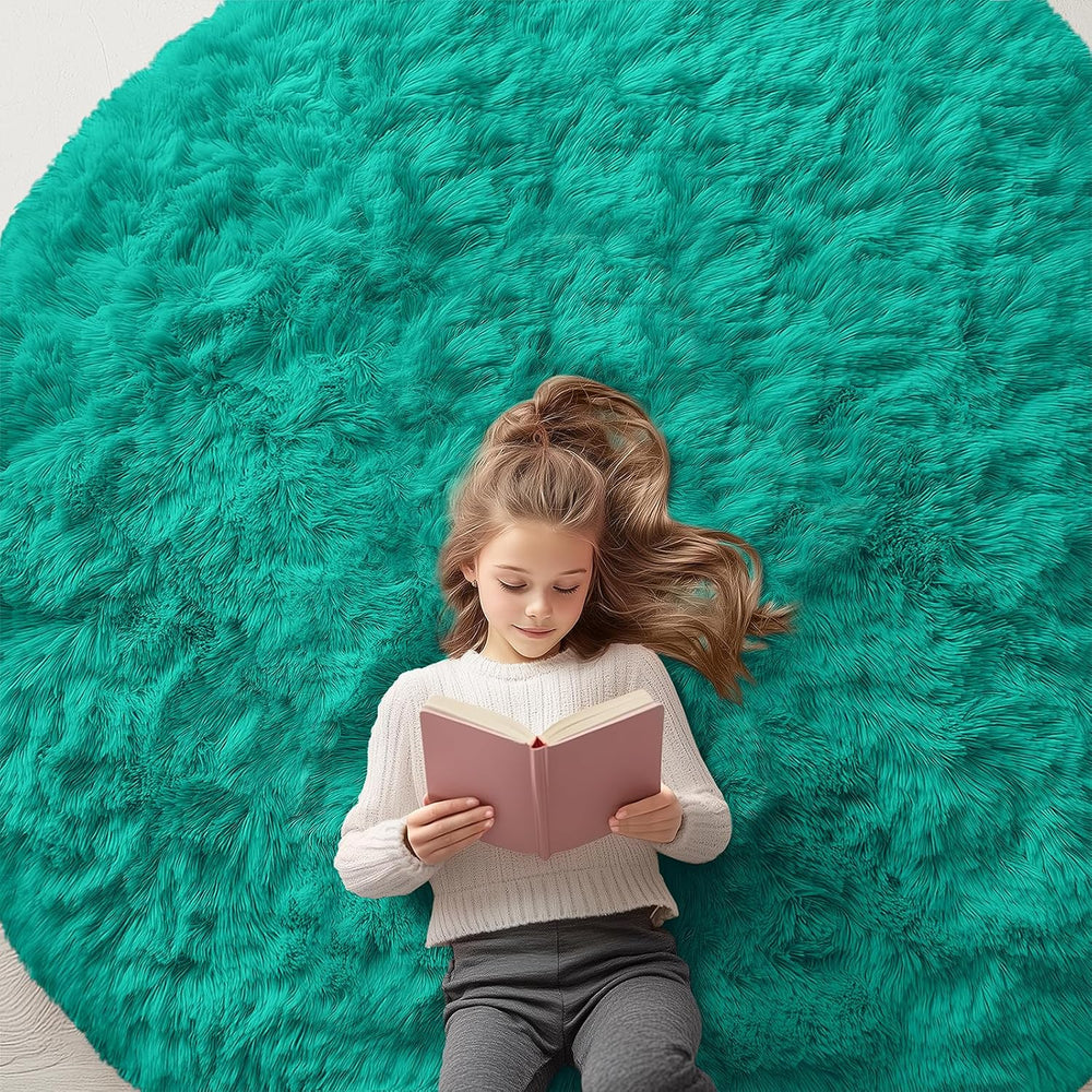 OLANLY Teal Green Round Rugs for Bedroom