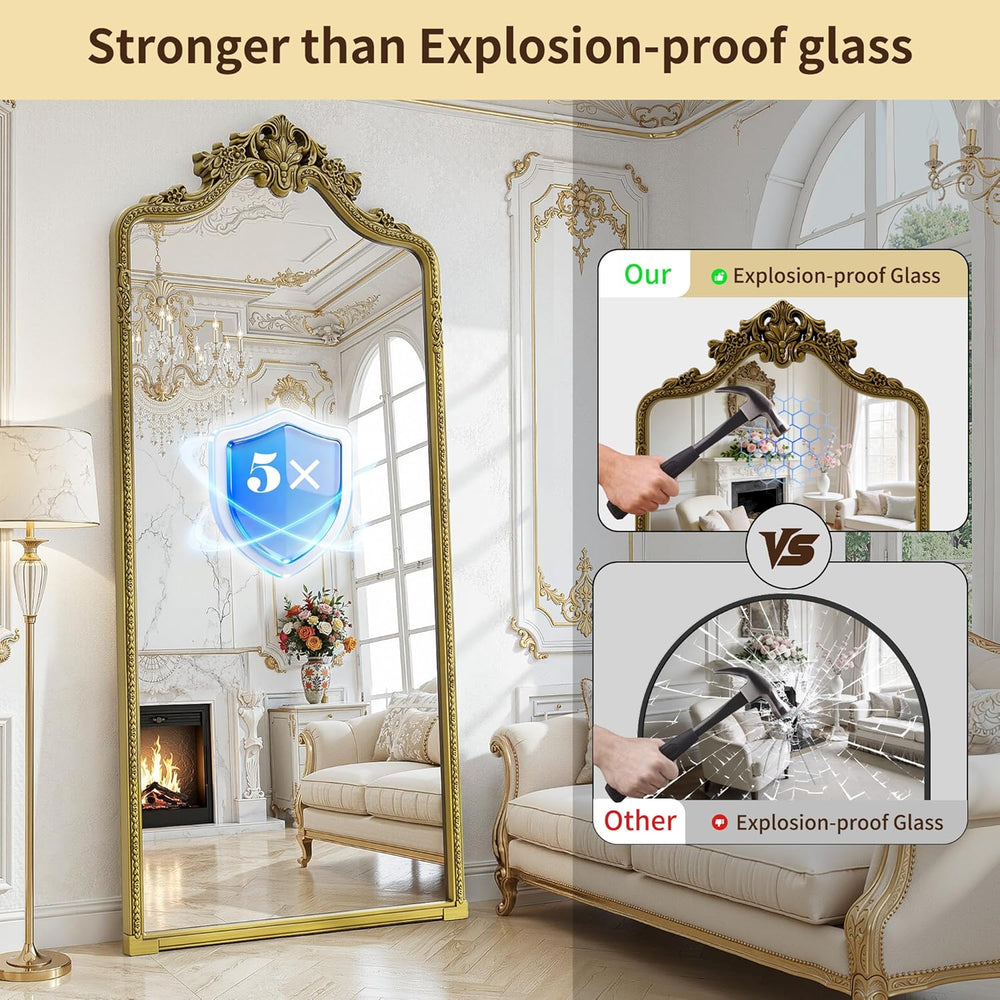 71"x32"Arched Full Length Floor Mirror, Gold Traditional Ornate Ant...