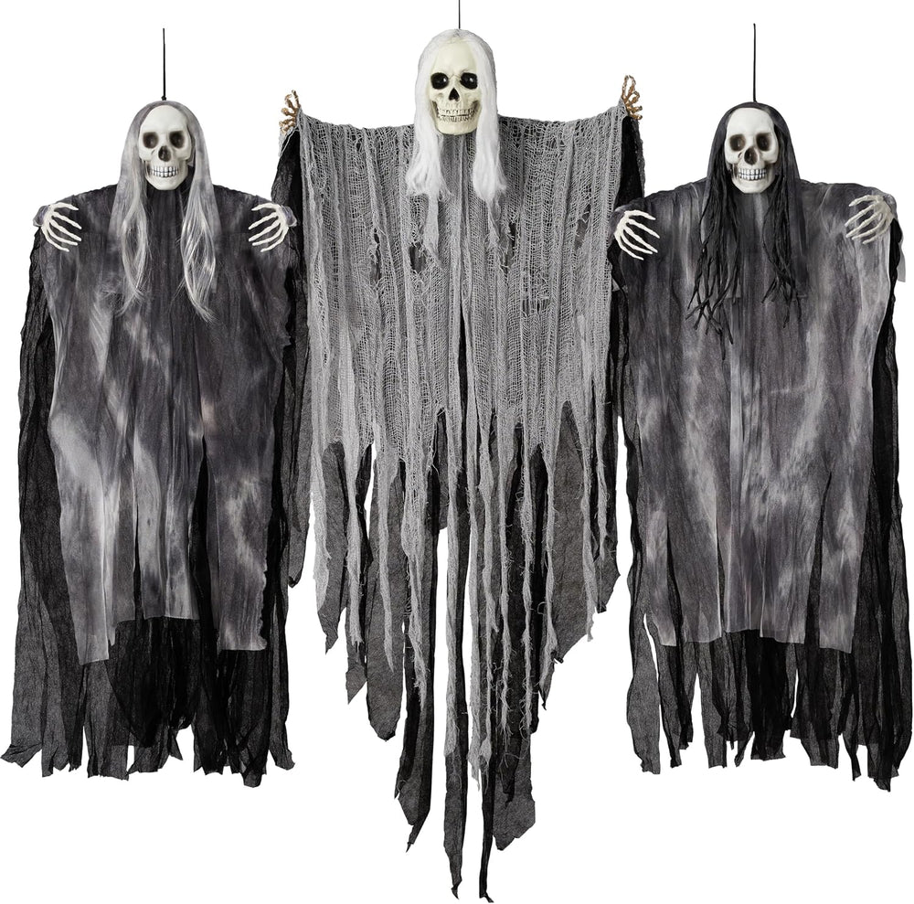 JOYIN 3 Pcs Hanging Halloween Skeleton Ghosts Decorations Outdoor, Grim Reape...