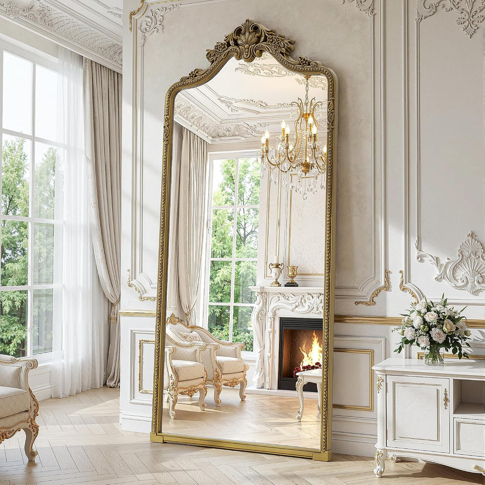71"x32"Arched Full Length Floor Mirror, Gold Traditional Ornate Ant...