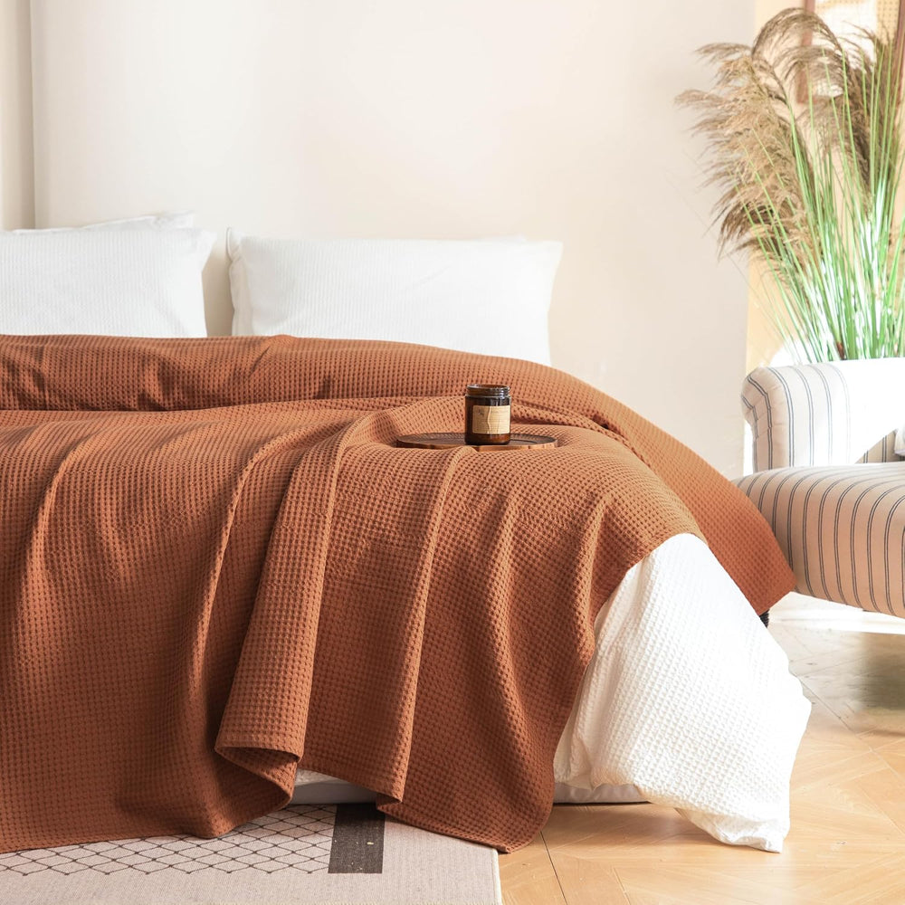 Simple&Opulence 100% Cotton Waffle Weave Blanket Twin Size 66"x90&qu...