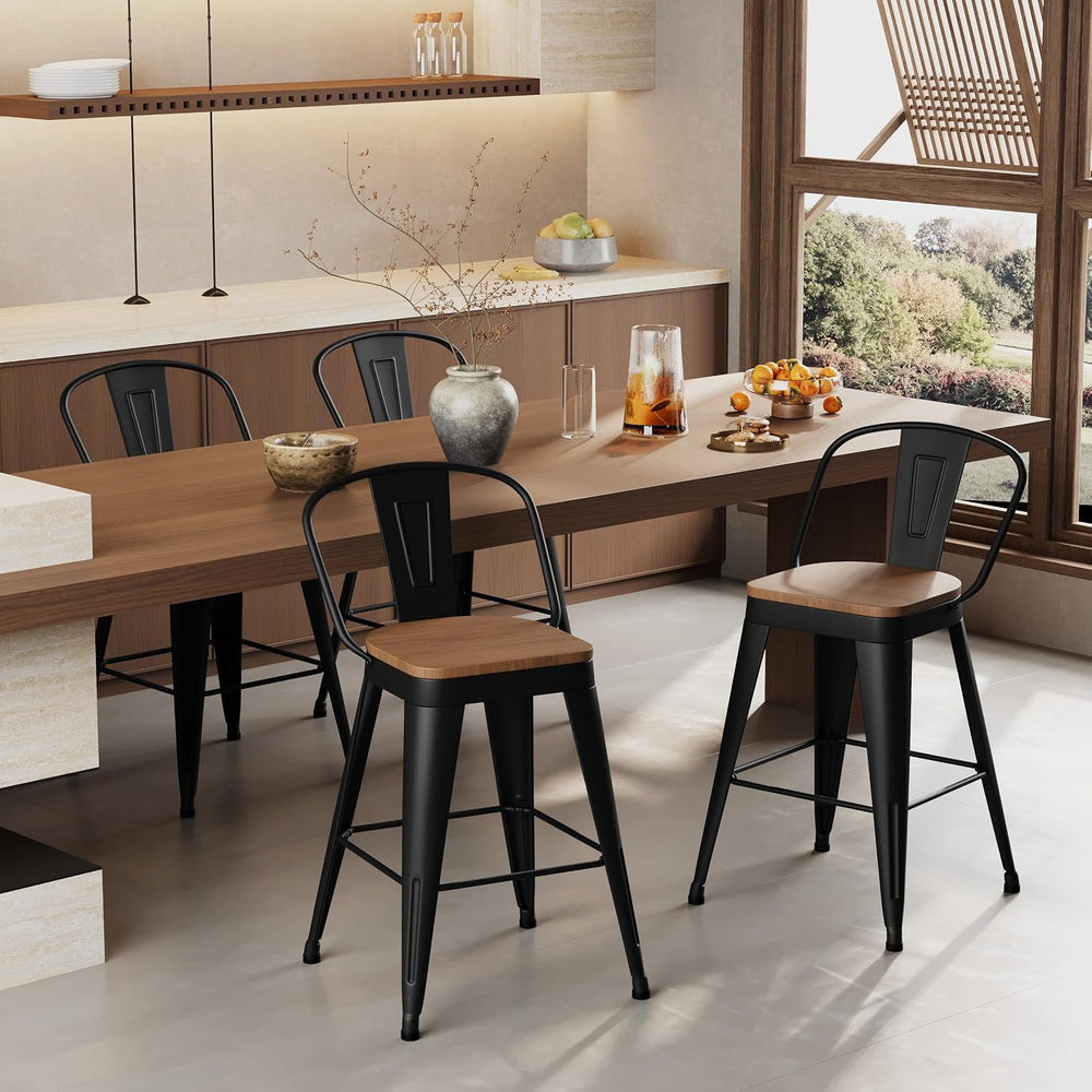 Aklaus Metal Bar Stools Set of 4,24 inch Barstools Counter Height BarStools w...