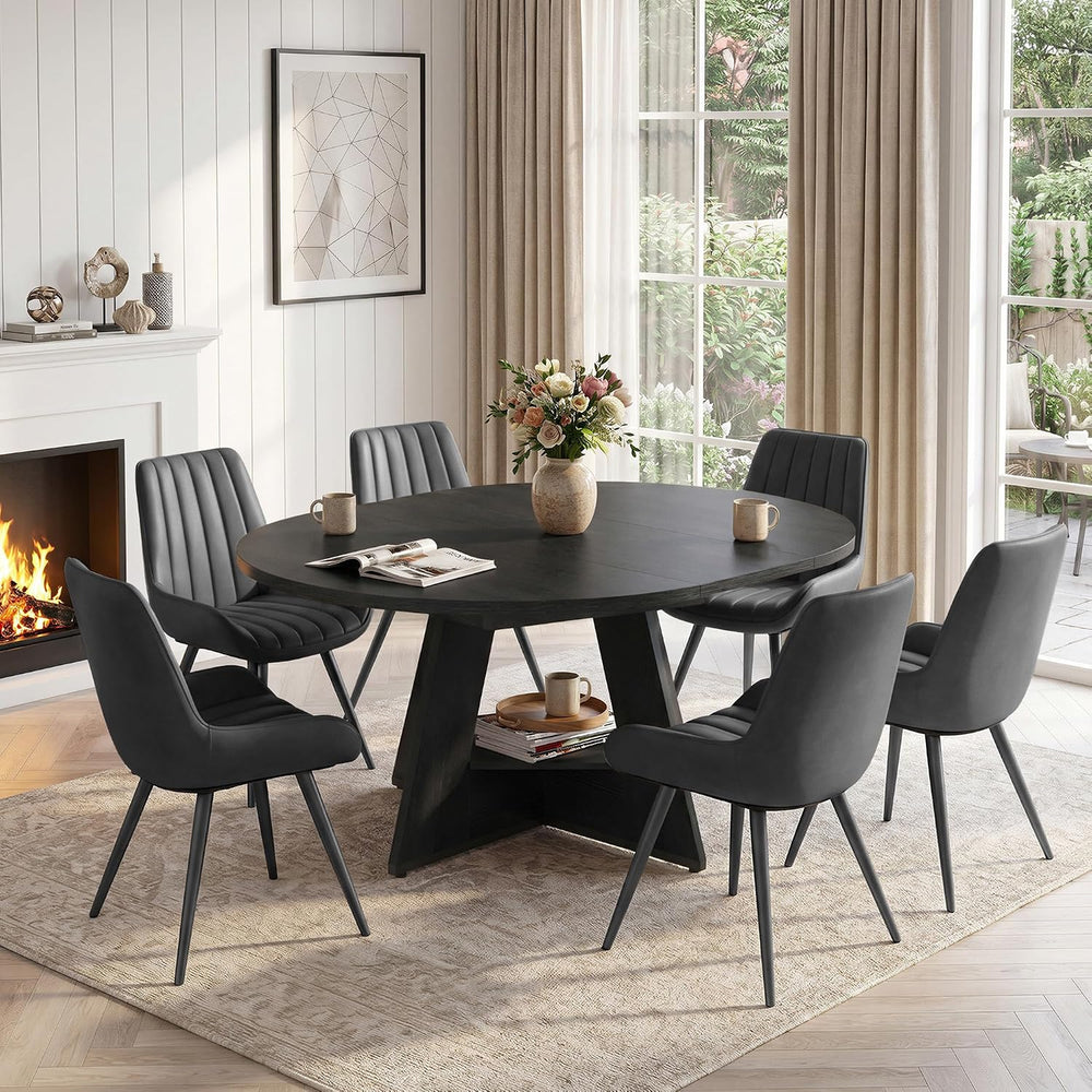 Miereirl Extendable Dining Table Set for 4-6, 47.24"-63" Round to O...
