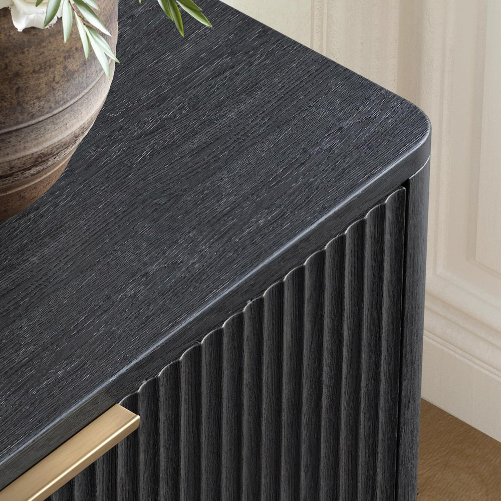 Evermagin 54 Inch Black 6 Drawer Dresser, Curved Fluted Chest of Drawers