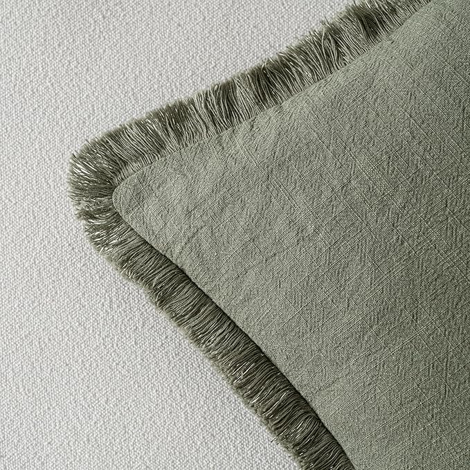 MIULEE Decorative Throw Pillow Covers Neutral Linen Fringe Throw Pillows Euro