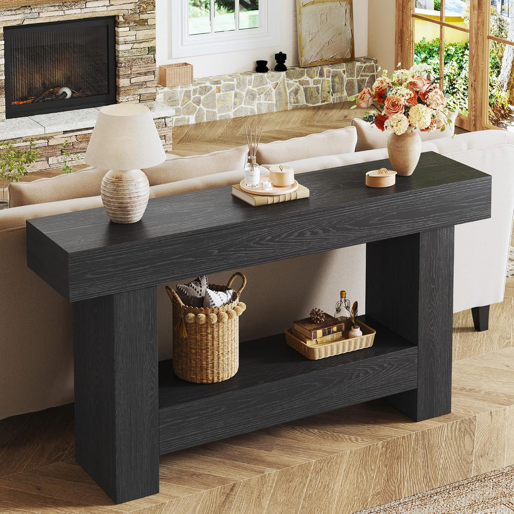 HUAHUU 63 Inches Long Console Table, Sofa Table with Storage Behind Couch, En...
