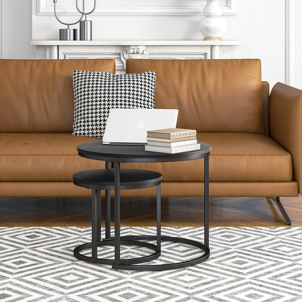 HOJINLINERO Round Nesting Coffee Table Set of 2,Small Black Coffee Table