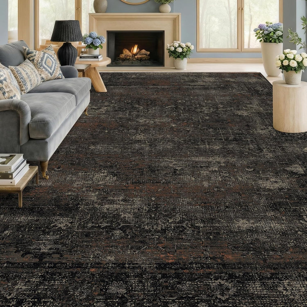 TALANOVA Modern Farmhouse Black 10x14 Washable Area Rug for Living Room &...
