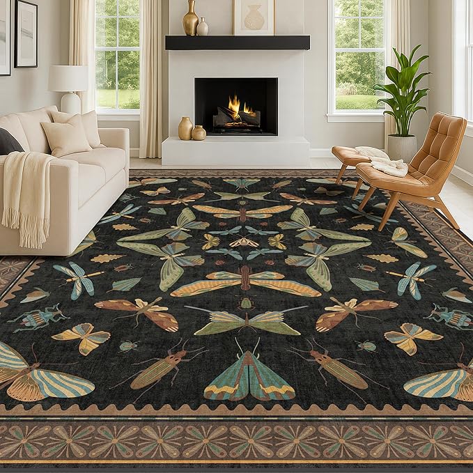 Black Washable 7x9 Large Area Rugs