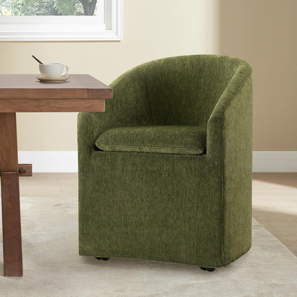 Upholstered Dining Chairs with Casters, Washable Cover Modern Dining Room Cha...