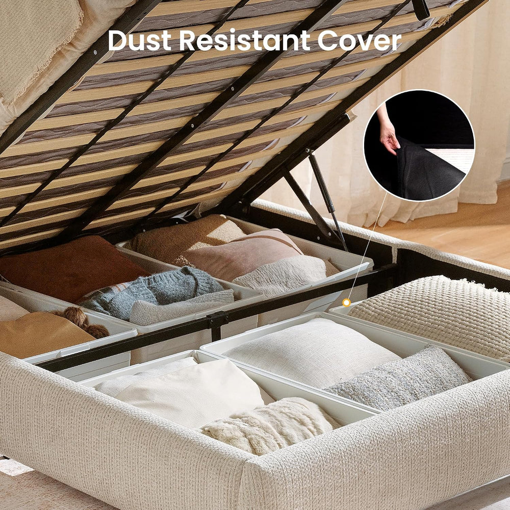 ModernMate Full Lift Up Storage Bed Frame with Adjustable Headboard, Beige