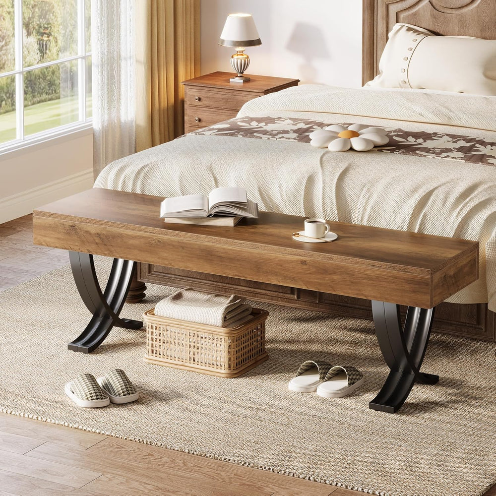 Tribesigns Entryway Shoe Bench, 55-Inch Wooden Shoe Bench with Metal X-Shaped...