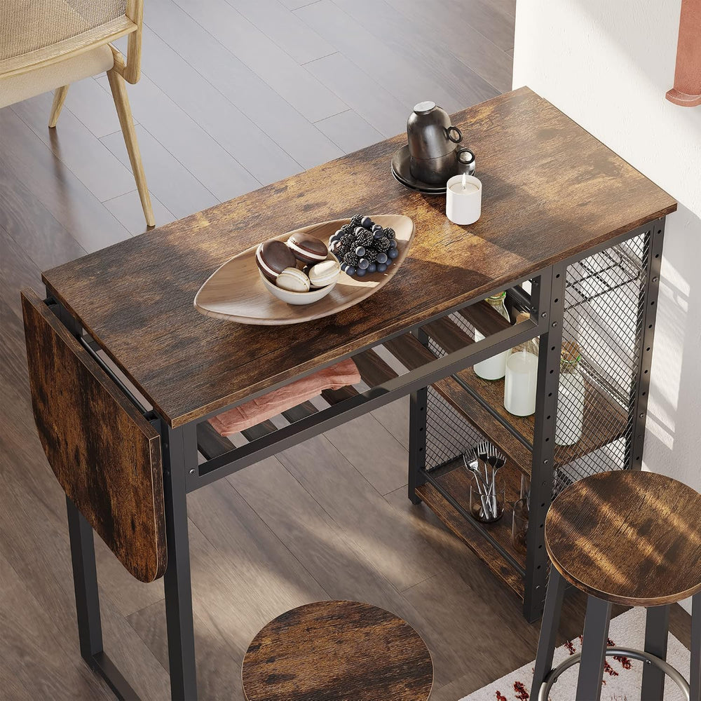 Bestier Bar Table and Chair Set, Expandable Dining Table with 2 Bar Stools, I...