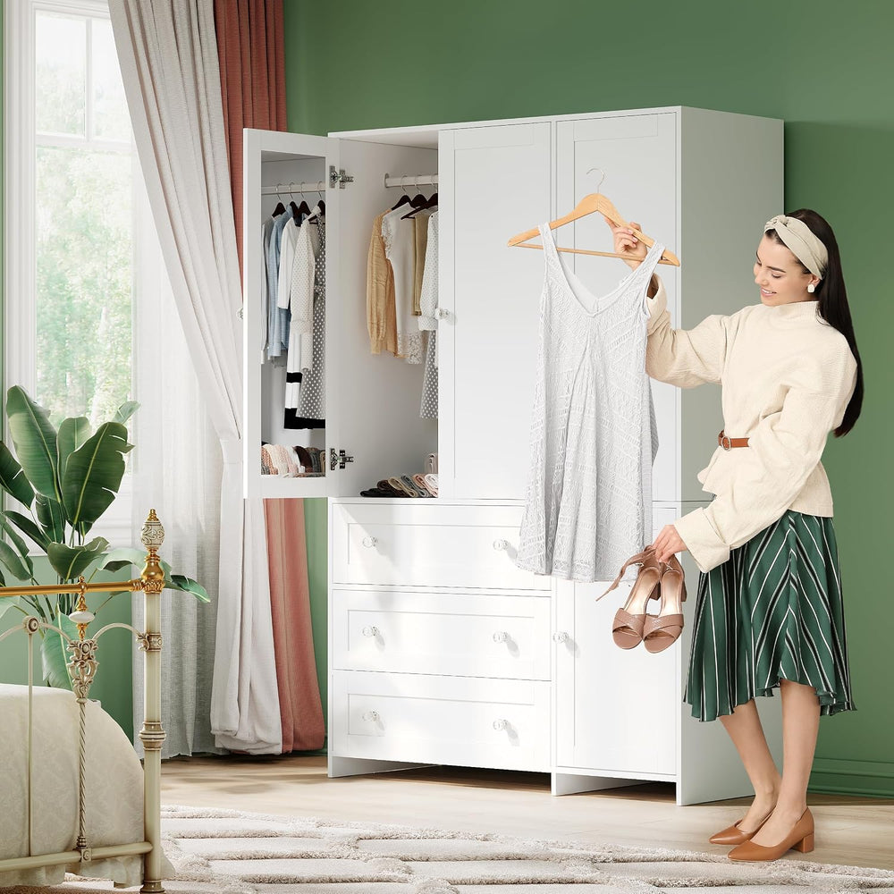 VOWNER 71" Armoire Wardrobe Closet with 3 Drawers and Mirror