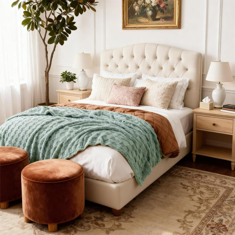 Bedsure Checkered Soft Cozy Queen Blanket for Bed, Sage Green, 90"×90"