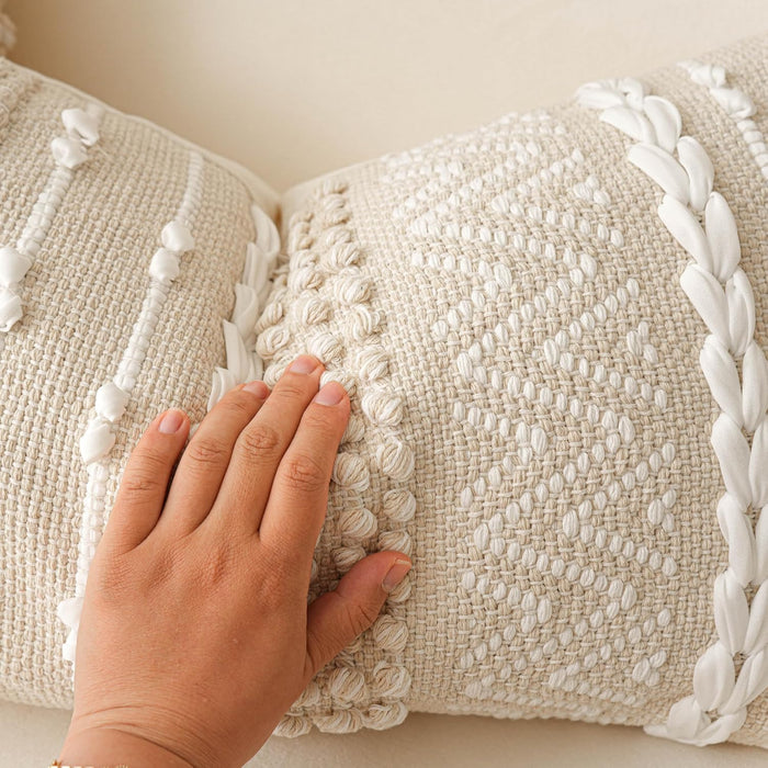 BlissBlush Cream Decorative Lumbar Throw Pillow Cover 14x36 Boho Long Cushion for Bed Neutral Beige White Accent Modern Farmhouse Pillowcase for Bedroom Living Room Couch Sofa Home Décor Cover ONLY