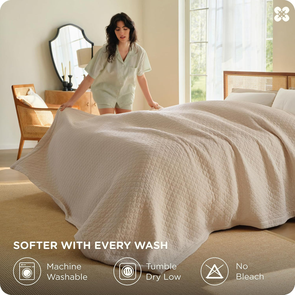 Bedsure PureWoven 100% Cotton Muslin Blanket 8-Layer, Queen, Linen Beige