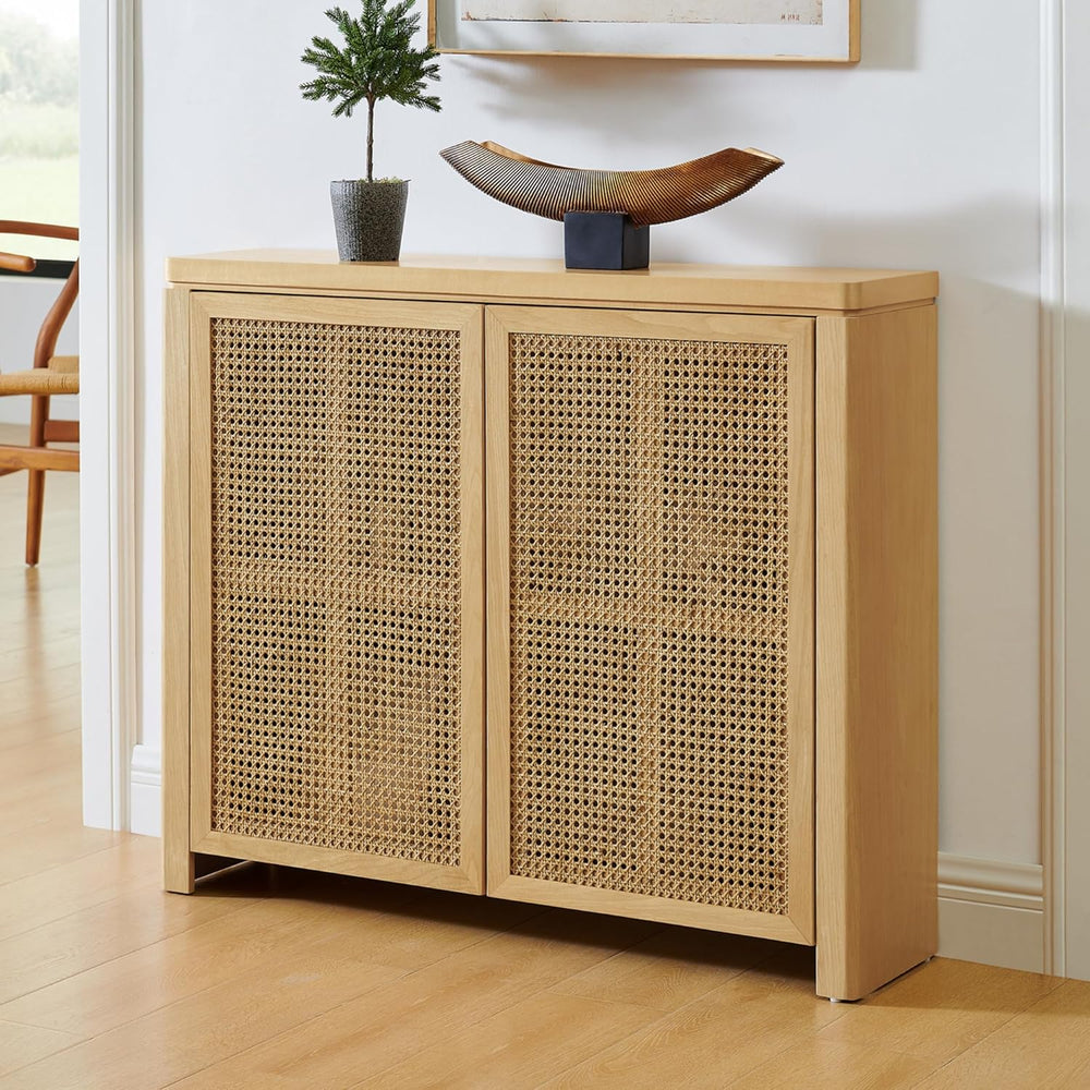 LKTART Small Sideboard Buffet Cabinet,Thin Kitchen Storage Cabinet with 2 Rat...