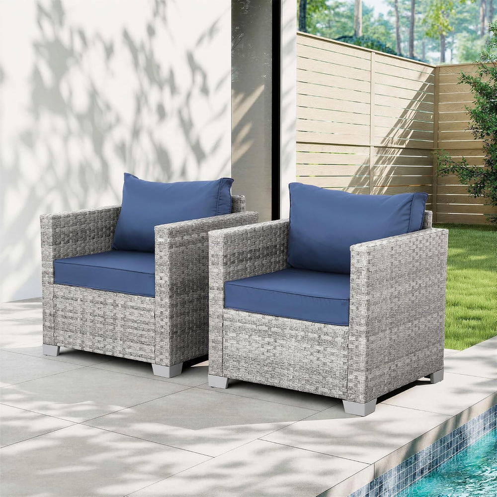 WAROOM Patio Chairs Set of 2 Wicker Outdoor Sofa, Porch Single Chair Grey Rat...