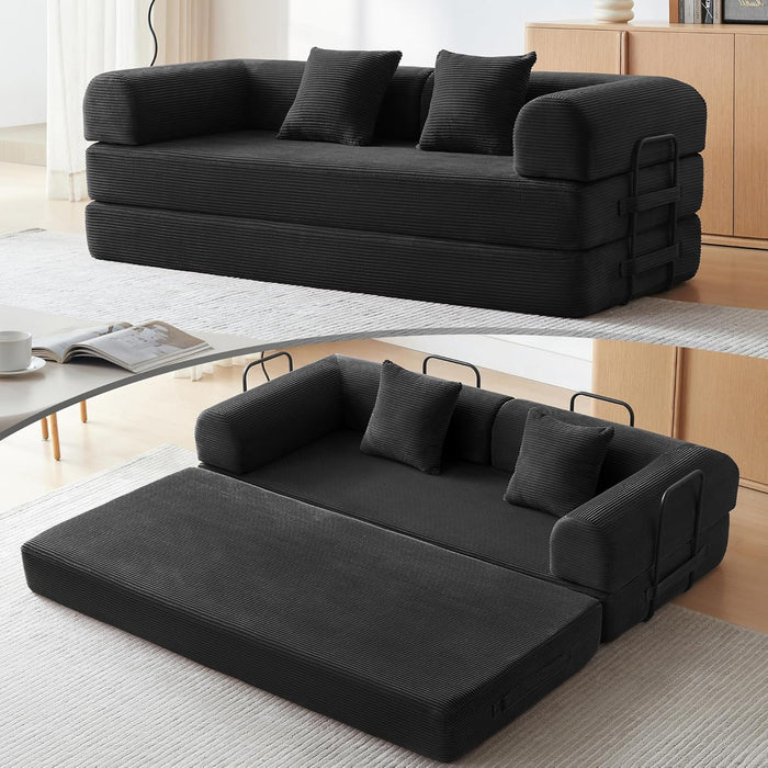 79" Convertible Sofa Bed, Boneless Couch for Living Room (Black)