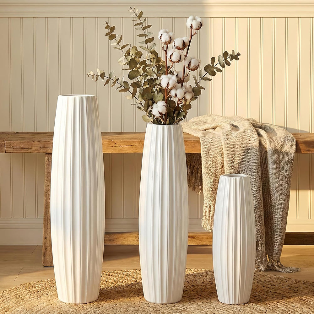 Large Floor Ceramic Vase 17.7 Inches Tall,White Modern Flower Tall Vases for ...
