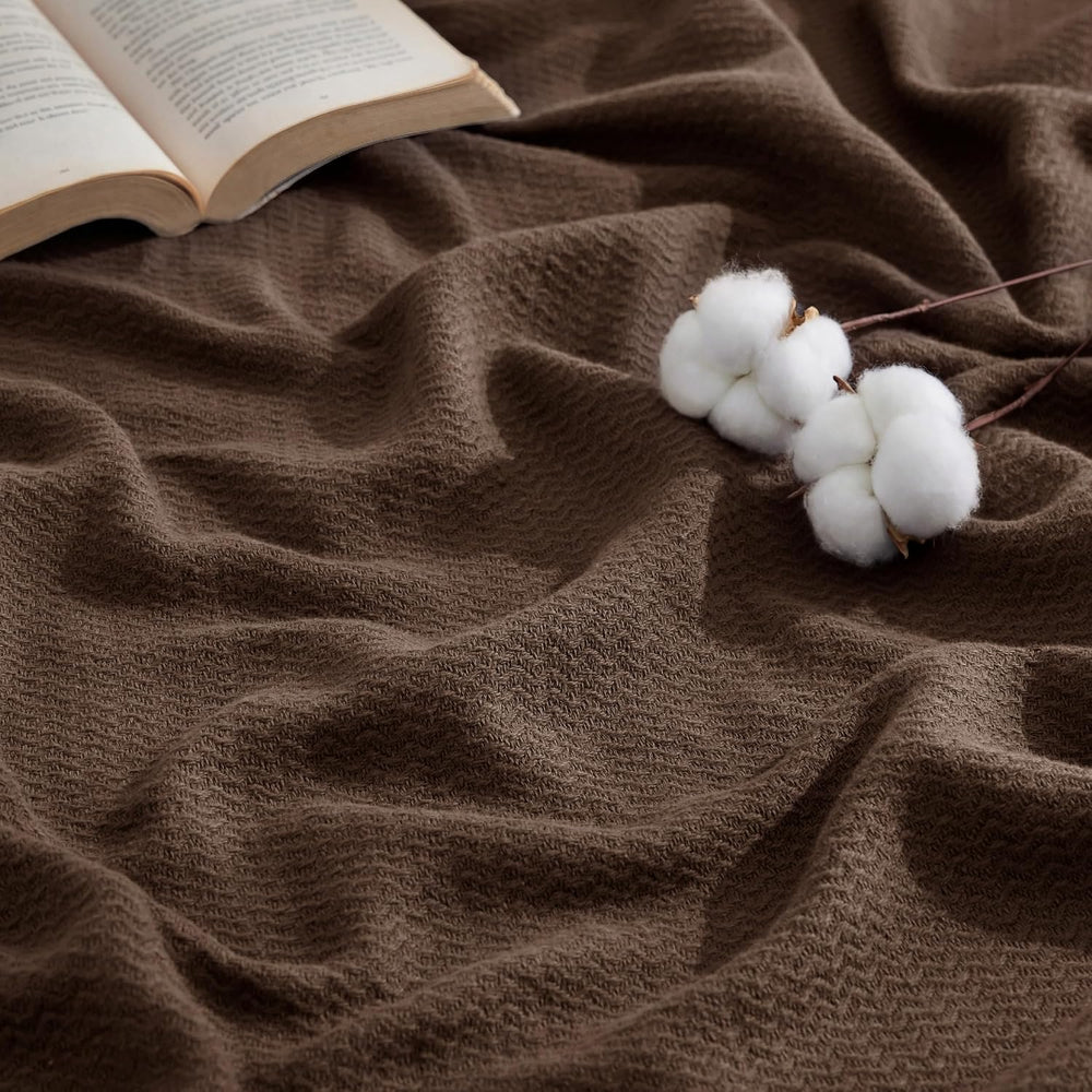 Bedsure 100% Cotton Blanket, Herringbone Weave, Queen Size, Brown