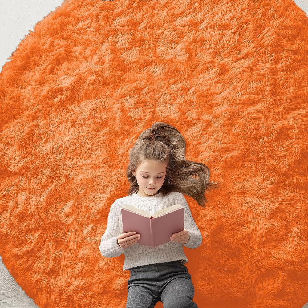 OLANLY Orange Round Rugs for Bedroom