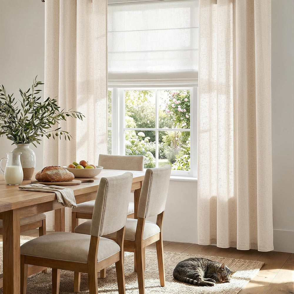 jinchan Linen Curtains 84 Inch Light Filtering Grommet 2 Panels Beige