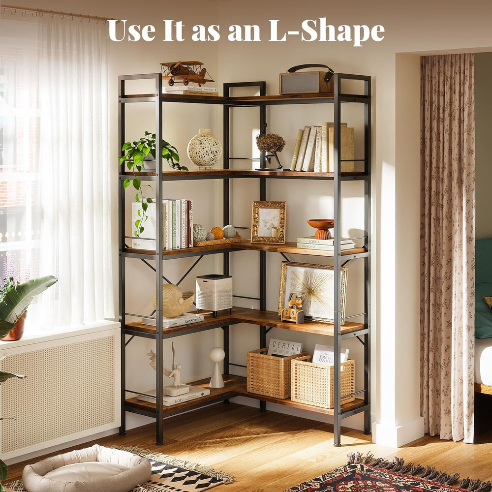 Huuger 5 Tier Bookshelf, L Shaped Corner Bookshelf with 10 Open Shelves, 49.4...
